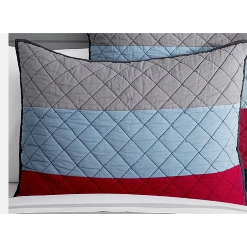 Pottery Barn Kids Block Stripe Standard Quilted  1/ Sham /,NAVY/BLUE/RED
